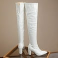 thumbnail image 6 of Hinvhai Women's Chunky Thigh High Patent Leather Boots Over the Knee High Heel Boots Pointed Toe Block Heel Zip Up Shoes White 9.5(43), 6 of 6