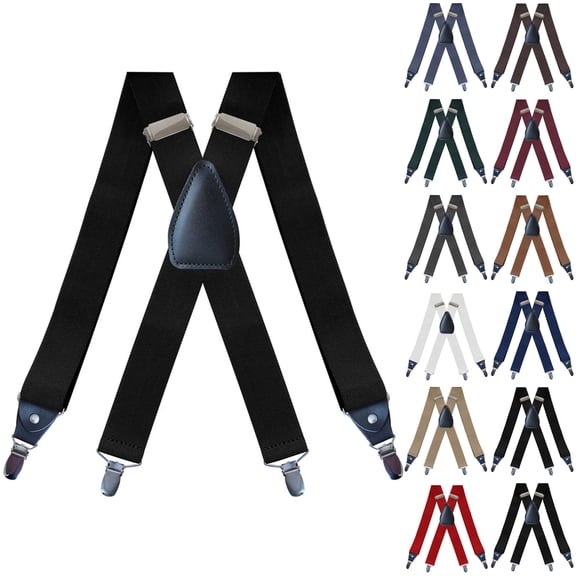 SGFCWSX Men's X-Back Suspenders, Elastic Adjustable 4-Clip Formal Casual Black