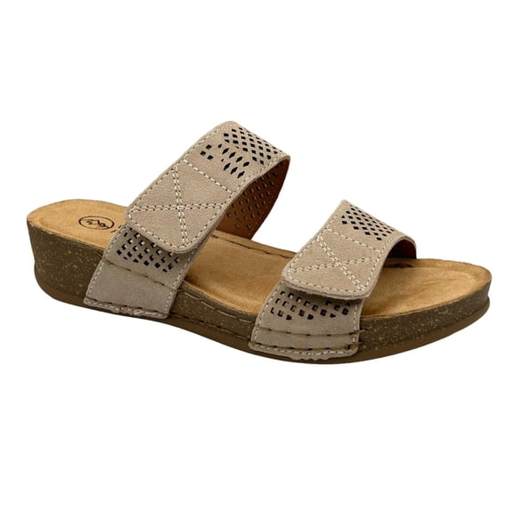 White Mountain Women’s Wedge Leather Sandals Size 8.5 Taupe Adjustable Straps
