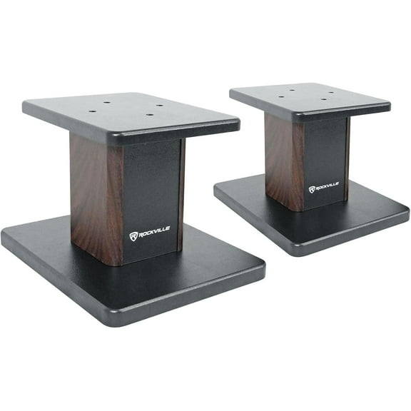 good fortune RHT8D Desktop Speaker Stands, Dark Wood, 66 lbs Capacity, Vibration Isolation Pads, Sturdy MDF Build, Sleek Design, for Bookshelf Speakers and Studio Monitors