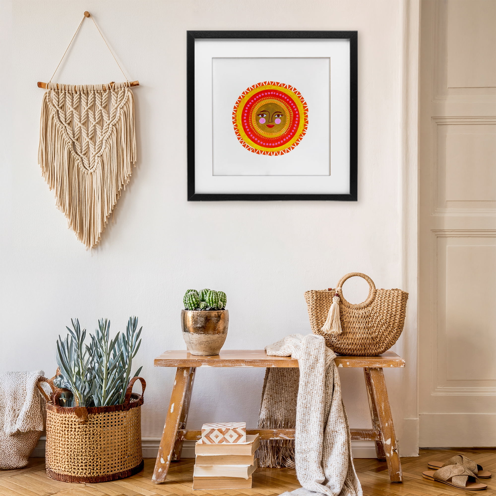 Stupell Industries Bold Bohemian Sun Black Framed Print Under Glass, design by Katherine Herrell Studio