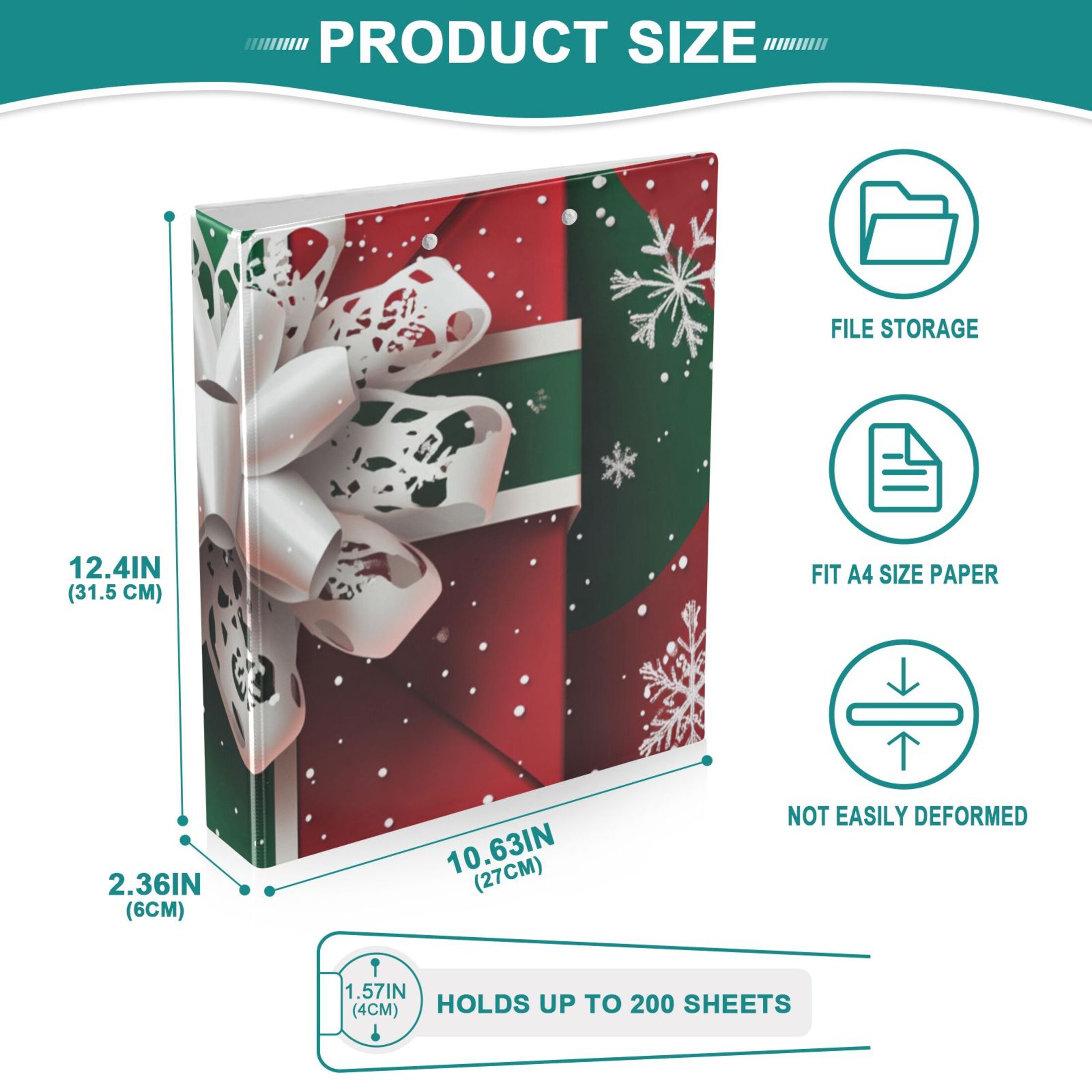 Snowflake Christmas Gift 3 Ring Binders 1.5 inch Hardcover File Folders with Interior Pockets A4 Size Organizer for School Office Hospital