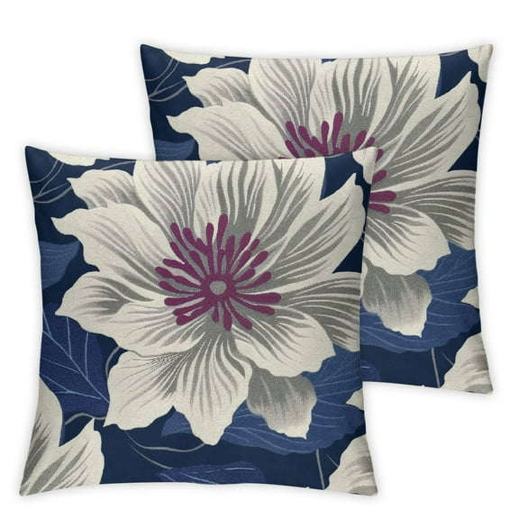 nygtbtfer Navy Blue White Pillow Covers Set of 2, Gray Abstract Dahlia Farmhouse Decorations Throw Pillow Covers Geometry Design Summer Outdoors Decorative Linen Cushion Case for Couch Sofa Home White