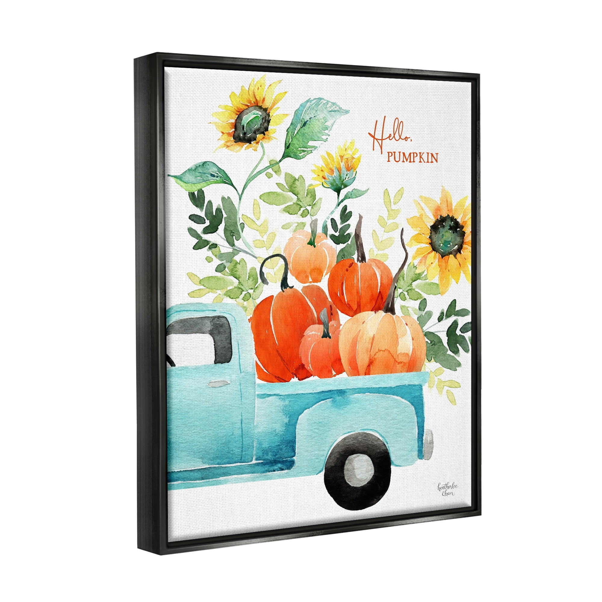 Stupell Industries Hello Pumpkin Autumn Truck Carrying Seasonal Plants Graphic Art Jet Black Floating Framed Canvas Print Wall Art, Design by Heatherlee Chan