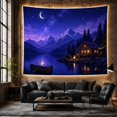 thumbnail image 6 of Wooden Cabin Beside a Moonlit Mountain Lake, Cozy Rustic Art for Nature Lovers, Lakeside Retreat Decor, Housewarming Gift, Tapestry Wall Hanging for Bedroom and Den, 6 of 7