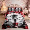 thumbnail image 2 of Manfei Ink Geisha Queen Comforter Set for Girls Women, Red Blossom Bedding Comforter Set, Black Red White, Gray Reversible 3pcs, 1 Comforter and 2 Pillowcases, 2 of 6