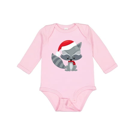 

Inktastic Christmas Raccoon Raccoon With Santa Hat Scarf Boys or Girls Long Sleeve Baby Bodysuit