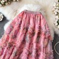 thumbnail image 6 of Women Floral Print Long Skirt Elastic High Waist Skirt irregular hem Mesh Skirt Pleated Dress Elegant Streetwear Tulle Skirt, 6 of 7