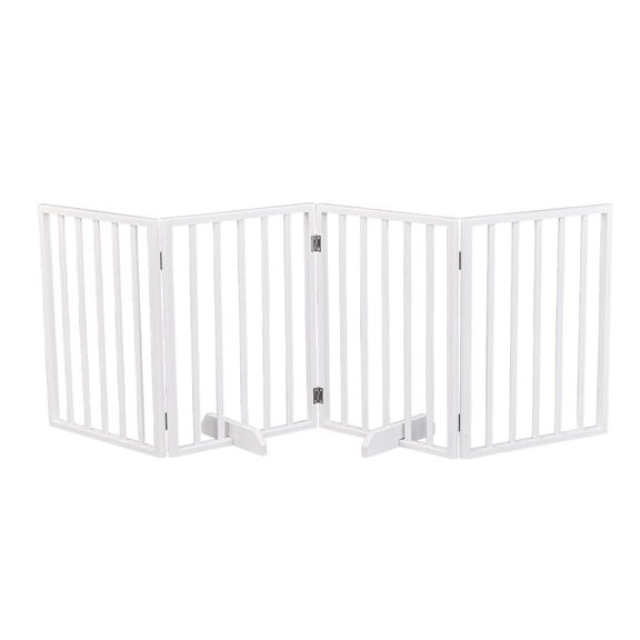 HiiKaa 24"H Free Standing Pet Gate for Dog Cat,Wooden Dog Gates for Doorway,Stairs,Step Over Foldable Pet Fence for The House,Expandable Dog Barrier,Indoor Use,White