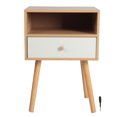 thumbnail image 1 of Mesita de noche minimalista moderna Nikou doble capa con patas elevadas de madera y cajón, 1 of 15