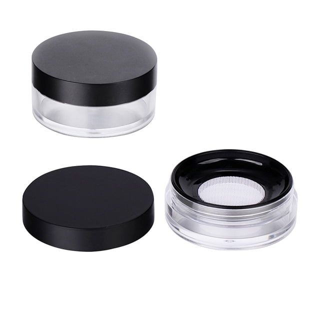 EeaseCA 2pcs 10g Empty Powder Case Round Elastic Mesh Loose Powder Container Makeup Case (Black)