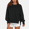 thumbnail image 5 of Women’s Solid Color Round Neck Sweatshirt Long Sleeve Loose Fit Pullover Tops with Split Hem Casual Fall Winter Outfits, 5 of 5