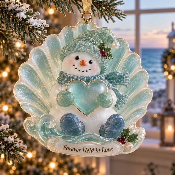 Byndra Coastal Snowman Ornament, Flat Acrylic Christmas Tree Hanging Decoration for Holiday Home Decor