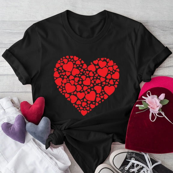 Goodtrade8 Valentines Shirts Womens Crew Neck Heart Valentines Womens Clothes Gifts Pullover Printed Short Sleeve Cute Womens Tops