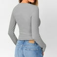 thumbnail image 3 of Women's Long Sleeve Henley Ribbed Fall Top Casual Winter T-Shirt, 3 of 8
