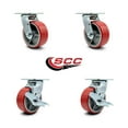 thumbnail image 2 of Tool Box Caster Wheel Set – 5 Inch Red Poly on Cast Iron Swivel Casters – SCC, 2 of 2