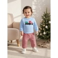 thumbnail image 6 of Spewahor Toddler Baby Christmas Outfit Truck Tree Embroidered Long Sleeve Sweatshirt Plaid Elastic Waist Pants 2 Piece Set, 6 of 9