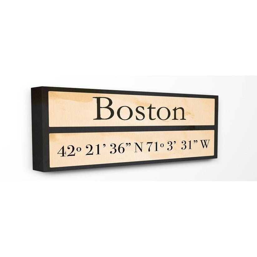 Stupell Industries Wood City Coordinates Boston Town & City Painting Gallery Wrapped Canvas Art Print Wall Art, 10 x 24
