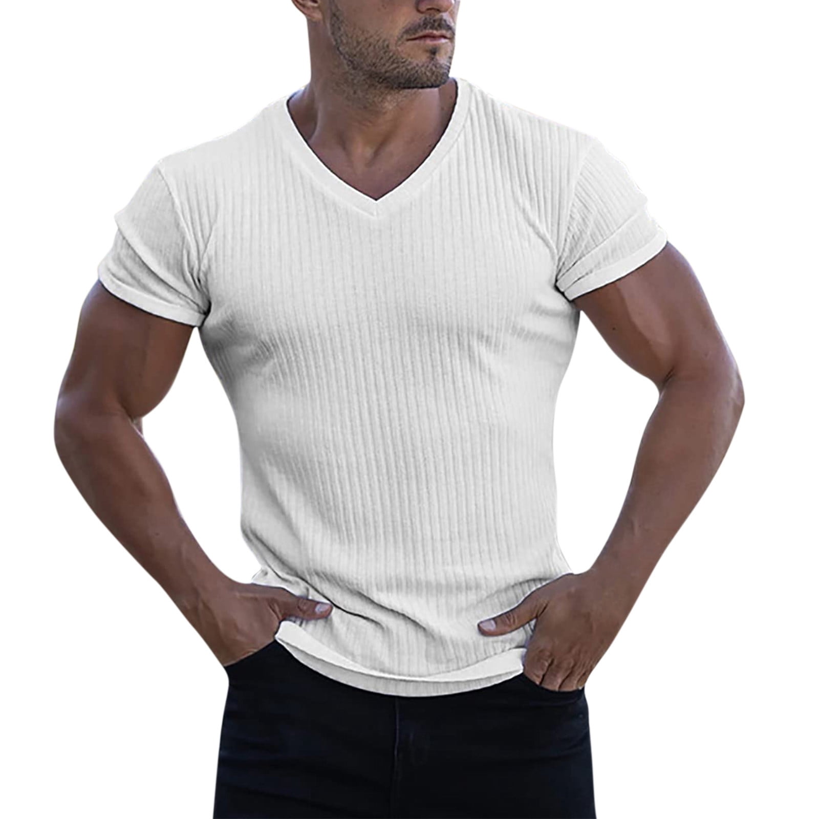 mens white ribbed t shirt