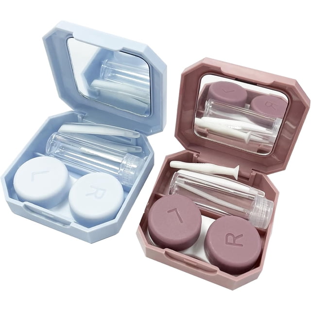 Howinn 2 Pack Colorful Contact Lens Case, Travel Contact Lens Box with Mirror Tweezers Remover Tool Solution Bottle for Outdoor Office Daily Use