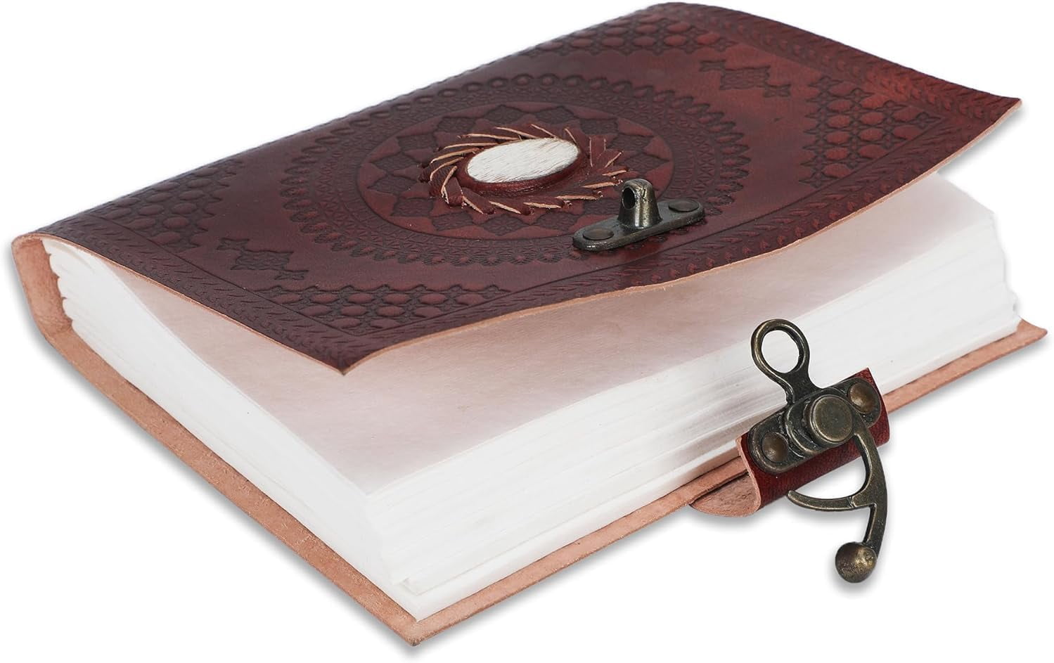 Handmade Leather Journal Vintage Wine Diary with Brass Clasp Non-Refillable Notebook for Writing Sketching Daily Notes Men Women