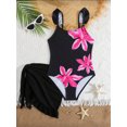 thumbnail image 2 of HWJAD Girls Swimsiut Ruffle Strap One-Piece with Cover Up Kids Floral Print Swimwear Child Beach Bathing Suit 5-12Y, 2 of 6