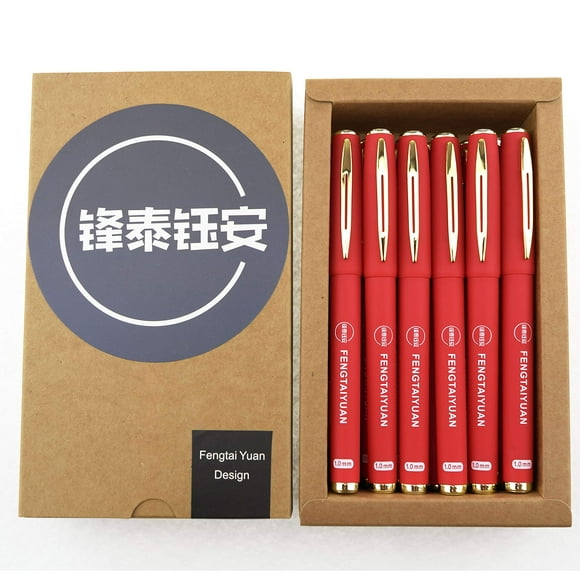 Fengtaiyuan R10P18, Stylos à Bille à Encre Gel, Encre Rouge, Point Gras 1.0mm, Pack de 18, Stylos d'Écriture Lisses et Frais (Pack de 1,0 Mm Rouge-18)