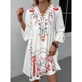thumbnail image 4 of EASYBRAUS Women V Neck Lace Print Summer Dress Casual Floral Flare Sleeve Short Dress, 4 of 6