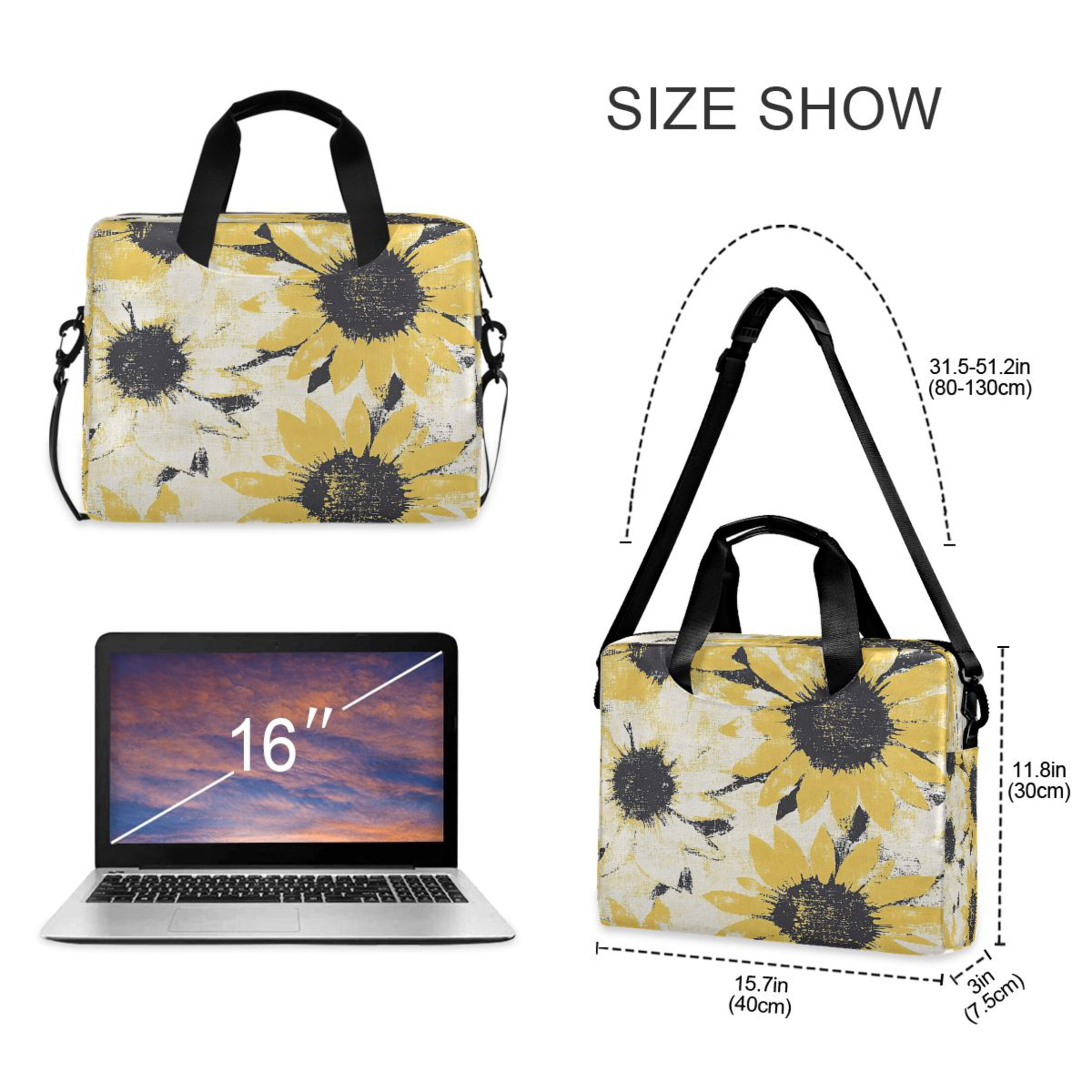 16" Laptop Tote Bag Laptop Sleeve Case Computer Briefcase for Work & Travel Yellow and White Sunflower