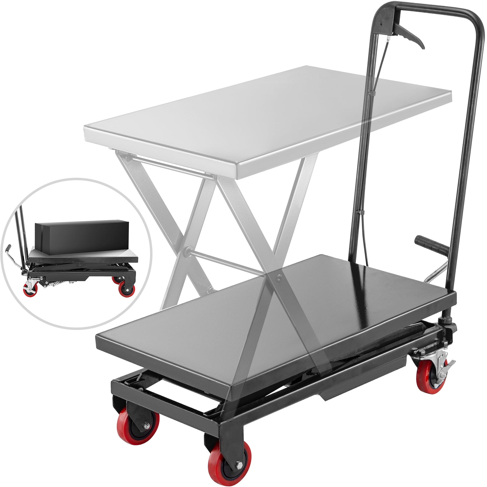 330 Lb Hydraulic Table Lift Cart 9'' to 28'' Lift Mobile Jack Cart Lock Wheels 