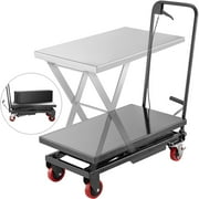 VEVOR Hydraulic Scissor Lift Table 500LBS, Lift Table Cart 28.5-Inch Lifting Height, Manual Scissor Lift Table w/ 4 Wheels and Foot Pump, Elevating Hydraulic Cart for Material Handling in Black