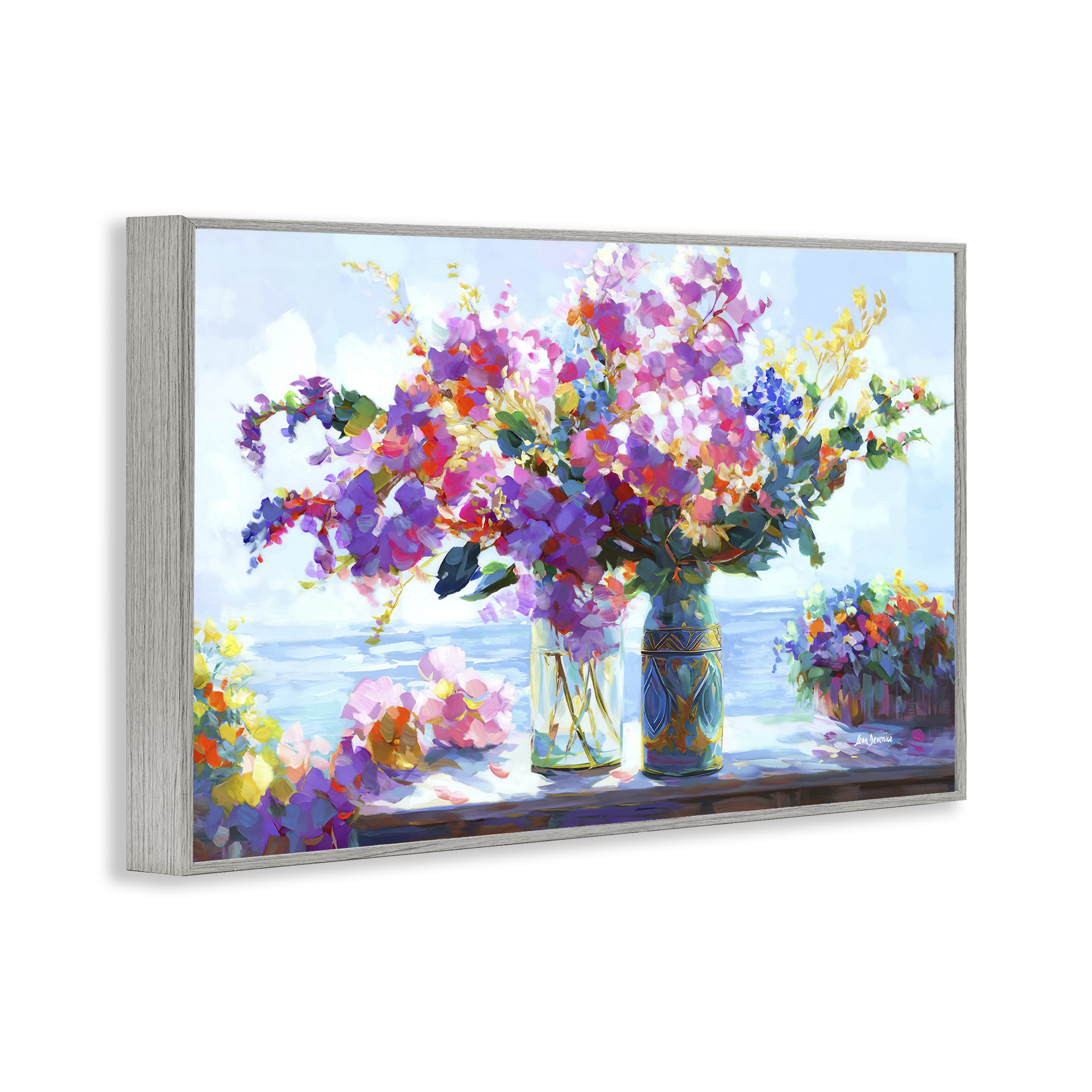 Stupell Industries Ocean Breeze Blossoms Botanical & Floral Painting Gray Framed Art Print Wall Art, 18 x 12