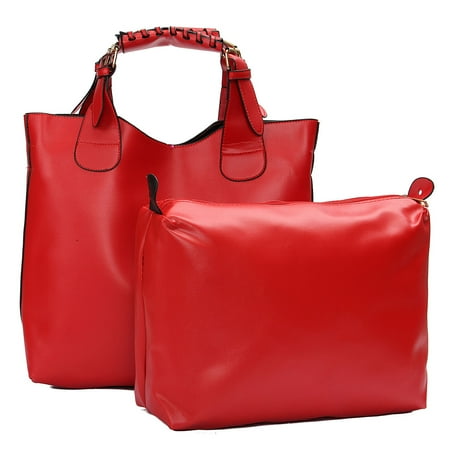 Heart Shaped Red Beaded Purse 2Pcs Meigar Fashion Women PU Leather Hobo Handbag Shoulder Bag Cross Body Shopping Large Bags ()