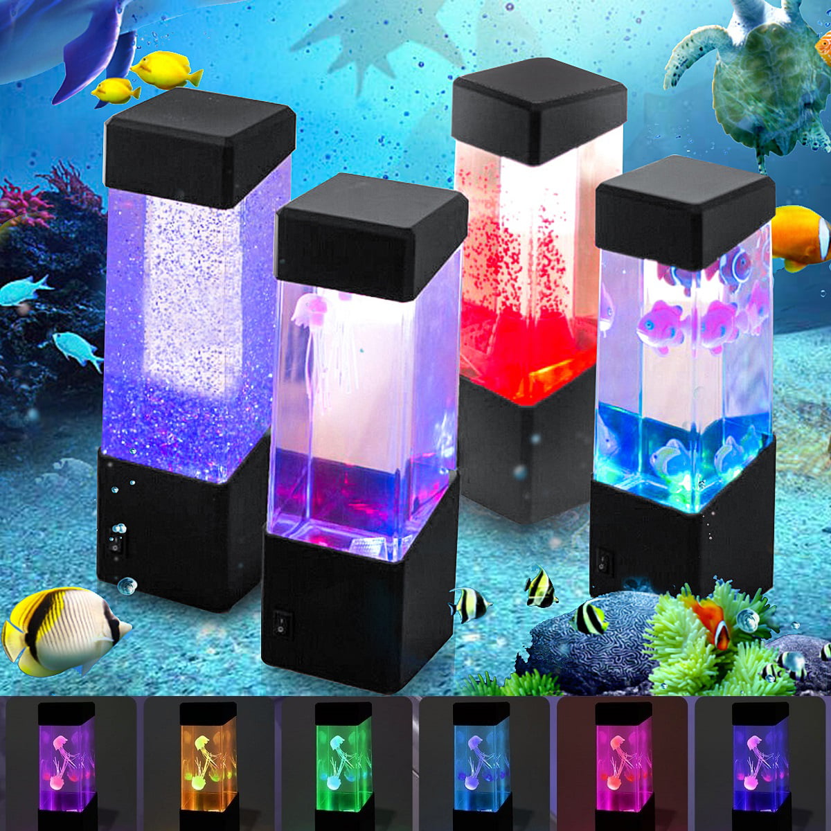 LED Mood Lamp Light Realistic Jellyfish Color Changing Water Aquarium Tank Decor 