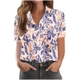 thumbnail image 2 of Sevevn Fashion Women's Casual Print Comfortable Short Sleeved Pocket ButtonTop Blouse T-Shirt Pink L Women Beach Fashion, 2 of 6