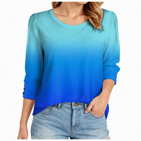 Godom Womens Tops 3/4 Sleeve with Buttons Dressy Casual Blouses Summer Outfits Beach Vacation Plus Size Spring Clothes