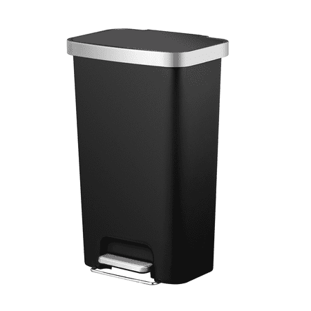BETTER HOMES & GARDENS KITCHEN TRASH CAN, 11.9 GALLON PLASTIC STEP GARBAGE BIN WITH SOFT CLOSE LID, BLACK