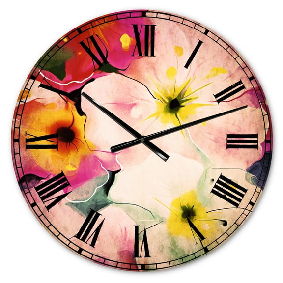 Designart 'Colorful Watercolor Floral Pattern' Traditional wall clock