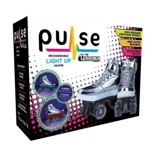 Chicago Skates Pulse LED Light Up Rollerskates, Silver, Size 1