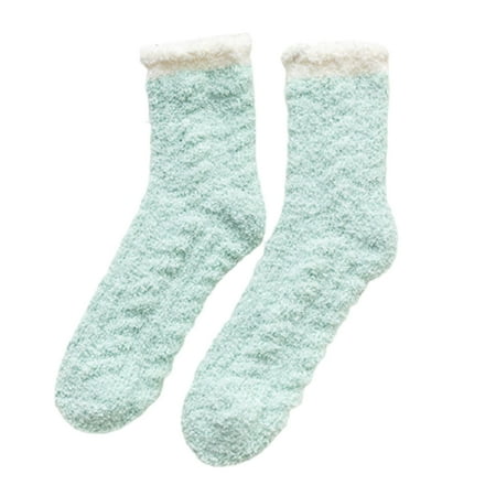 

harmtty Thicken Women Soft Fluffy Home Floor Sleeping Confinement Socks Light Green