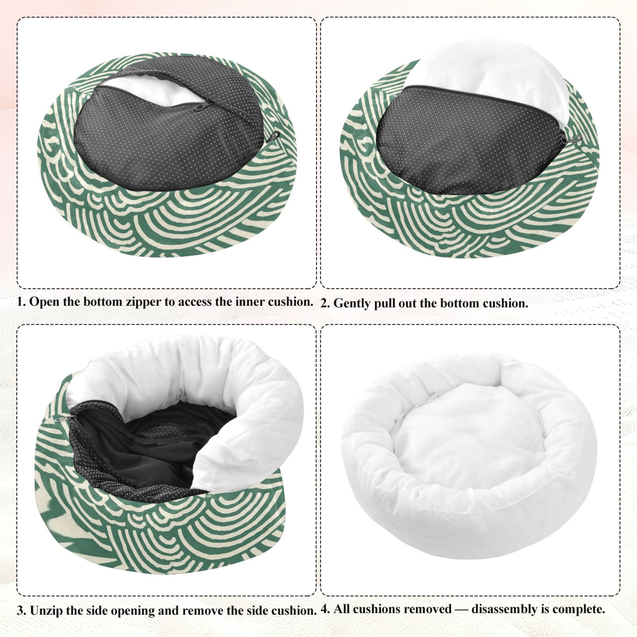 Iauyy Pet Couch Donut Cat Bed for Indoor Cats/Small Dogs Washable & Machine with Non-slip Bottom Calming Cat Furniture, Japanese Wave Pattern (M)