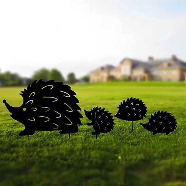 4 piezas de estacas de metal para jardín de erizo, adornos de animales de jardín huecos, accesorios decorativos para exteriores y adornos de césped, estacas de jardinería ornamental para decoración. LingWen 8390614648593