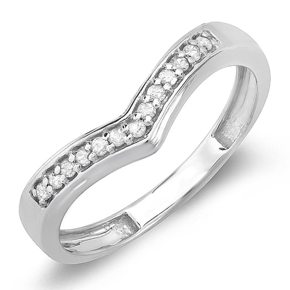 0.15 Carat (ctw) 14K White Gold Round Real Diamond Wedding Stackable Band Anniversary Guard Chevron Ring