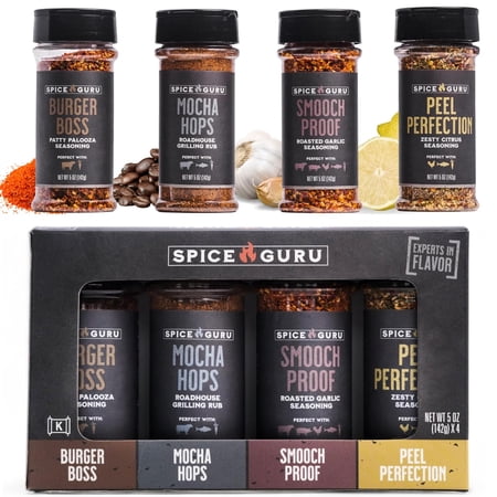 Spice Guru Grill Seasoning Gift Set – 4 Flavor BBQ Seasonings and Rubs-Gifts for Dad Husband or Brother – Premium Grilling Spices & Holiday Gift Set for Grill Lovers – Grill Accessories