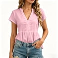 thumbnail image 5 of ClodeEU Women's V Neck Pleated Short Sleeve Blouse, Casual Loose Fit Solid Color Top Pink,Women's Plus M, 5 of 6