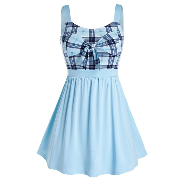 Tamaño más bowknot camisas a cuadros sin mangas de empalme Rosegal Camisetas sin mangas de talla grande