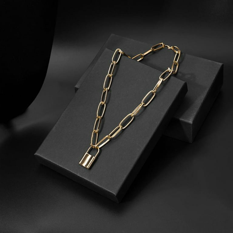 Padlock Necklace Lock Chain for Men Women,Gold 