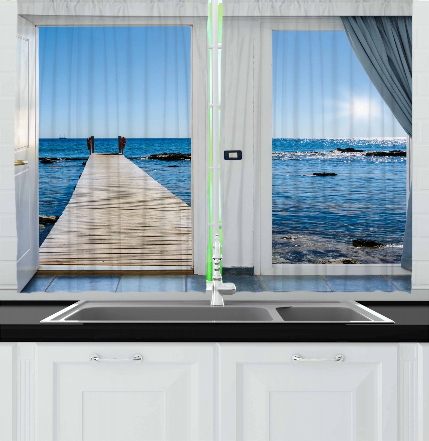 3D Printing Window Curtains Blockout Drapes Fabric Balcony Sea Beautiful View 
