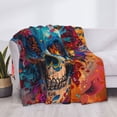 thumbnail image 3 of Disketp Colorful Floral Skull A Flannel Blankets - Thick and Warm Blanket for Winter, Soft Fuzzy Plush King Blanket for All Seasons-50"x40", 3 of 6