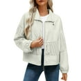 thumbnail image 1 of WRKEKC Veste Légère pour Femmes Couleur Unie Décontractée à Fermeture Éclair Plissée avec Poches Courtes pour l'Automne Résistance au Froid, 1 of 7